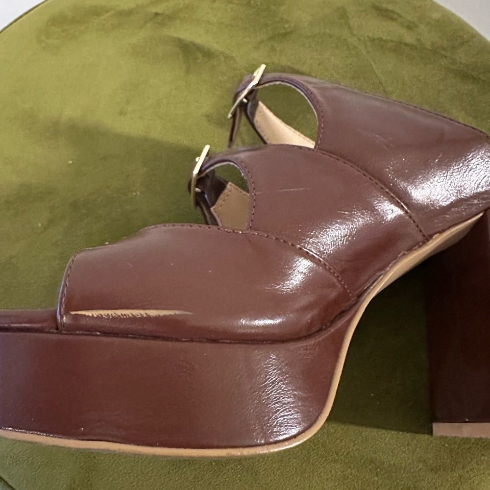 Platform Slide Heels in Dark Brown - Picture 5 of 6